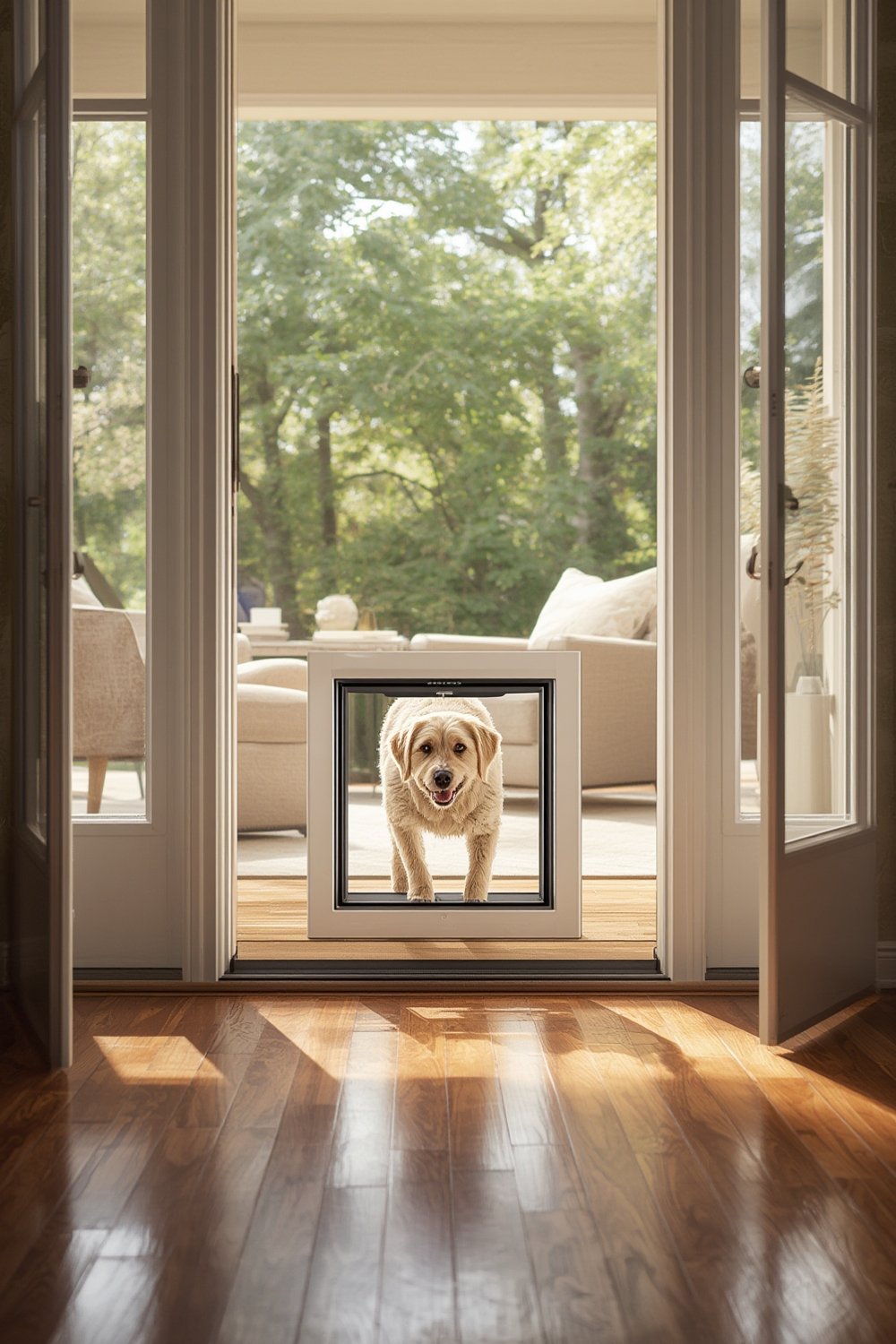 dog door in use by a large dog