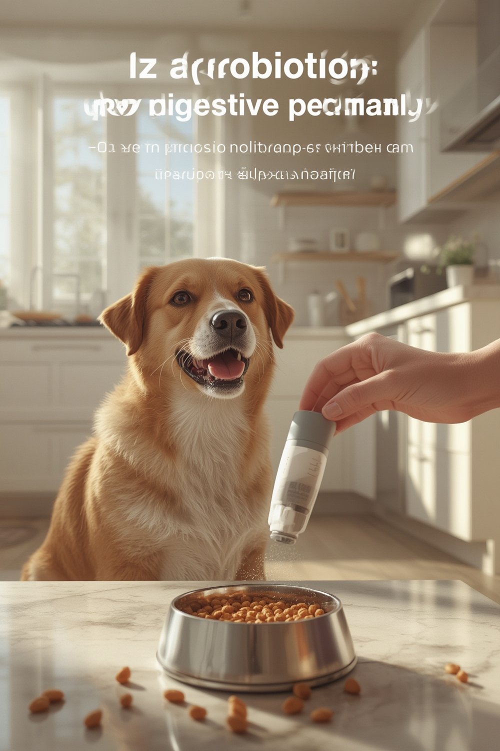 dog probiotics powder being sprinkled on dog food