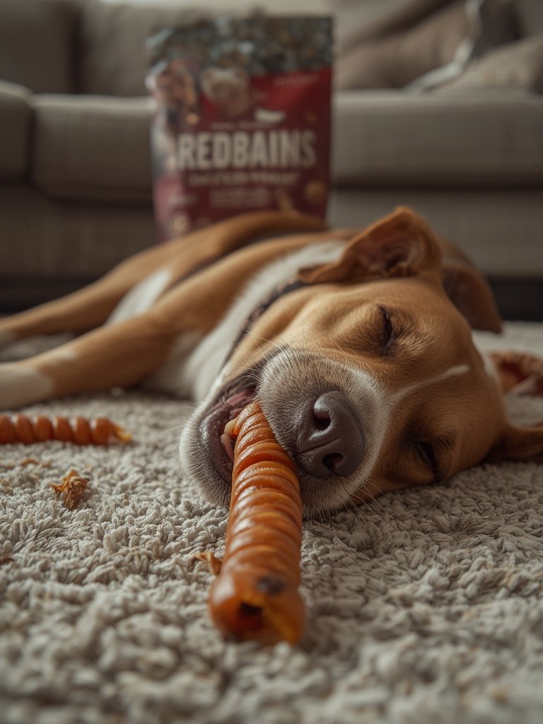 dog treats including bully sticks on display