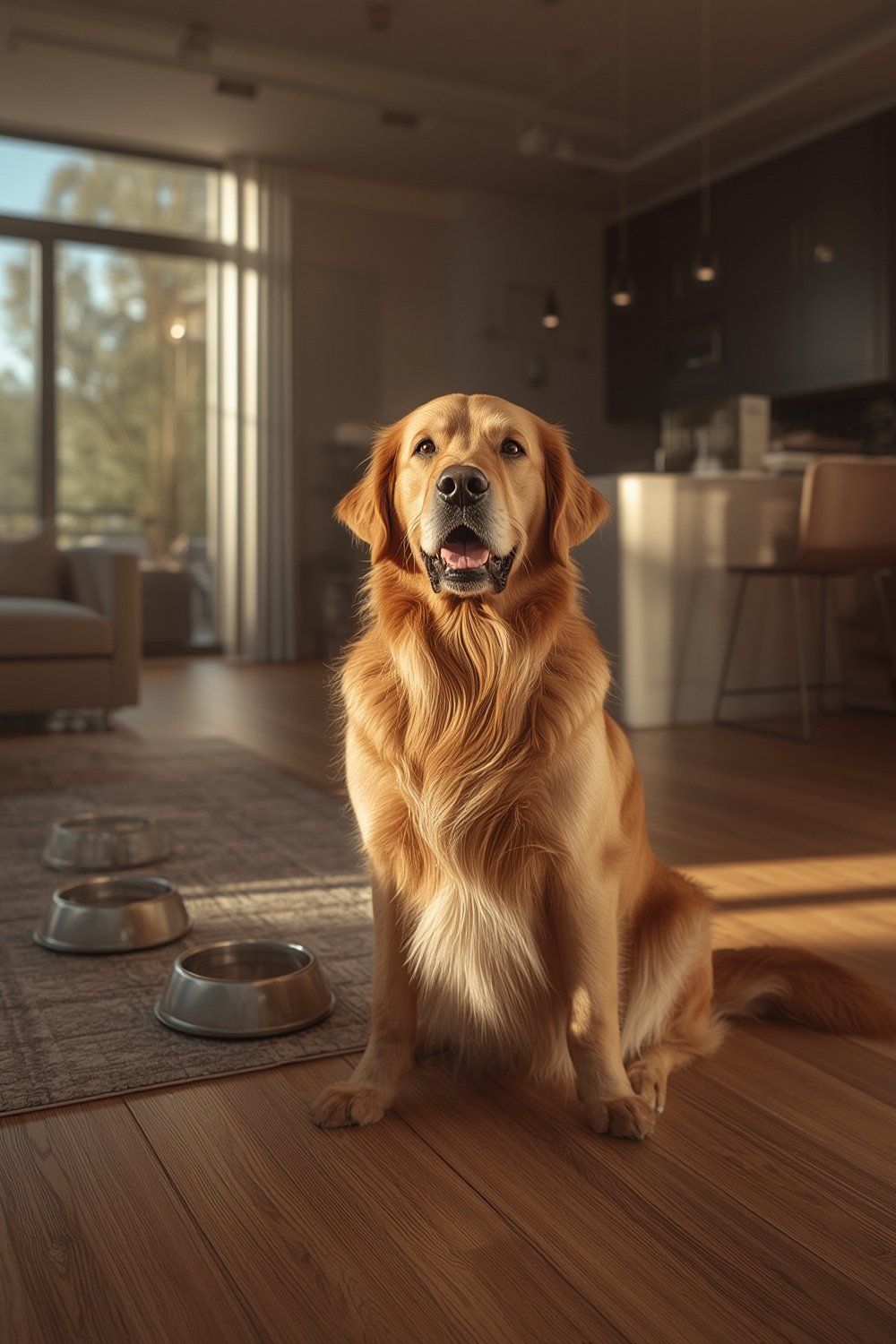 Golden retriever looking healthy and happy, golden coat