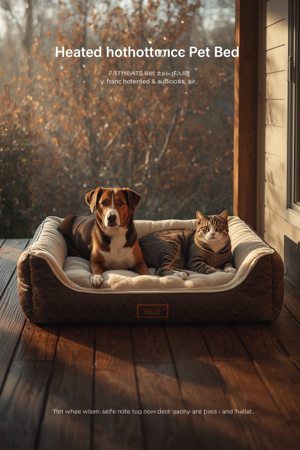 heated bed for dogs and cats, fleece cover, waterproof, medium size